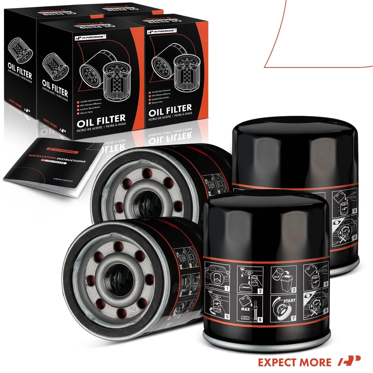 A-Premium 4-PC 10K Miles Protection Spin On Oil Filter Compatible with Ford & for Honda & Nissan & Hyundai & Subaru & Dodge & Mazda & Chrysler & Acura & Mitsubishi & Infiniti & Suzuki & Plymouth