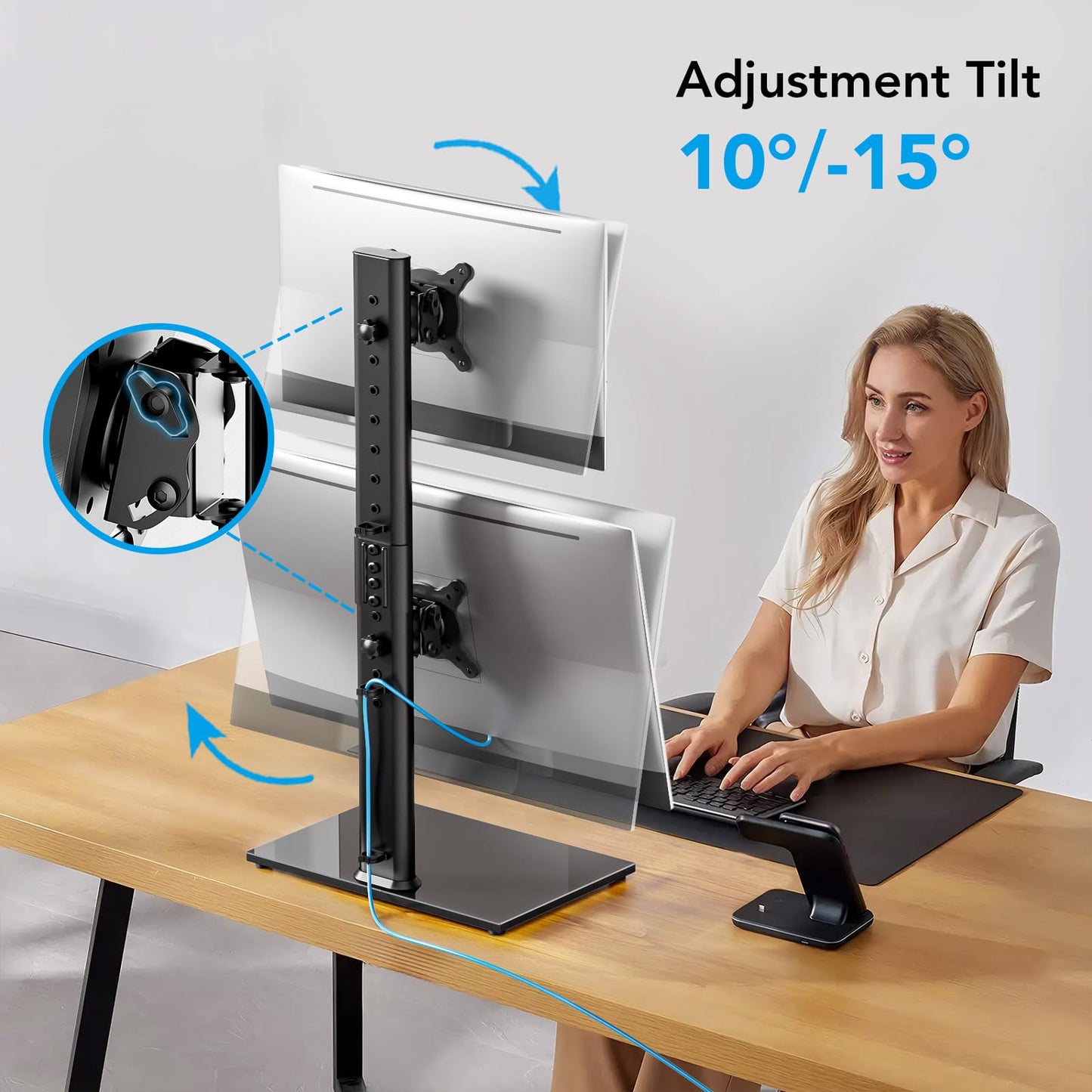 AX WABER Dual Monitor Stand Vertical Stack Screen Free-Standing Desk Mount Arm Riser Fits Two 13 to 34 Inch Computer Monitors with Swivel,Tilt, Height Adjustable,VESA Stand 100x100mm, 75x75mm AX05TB02