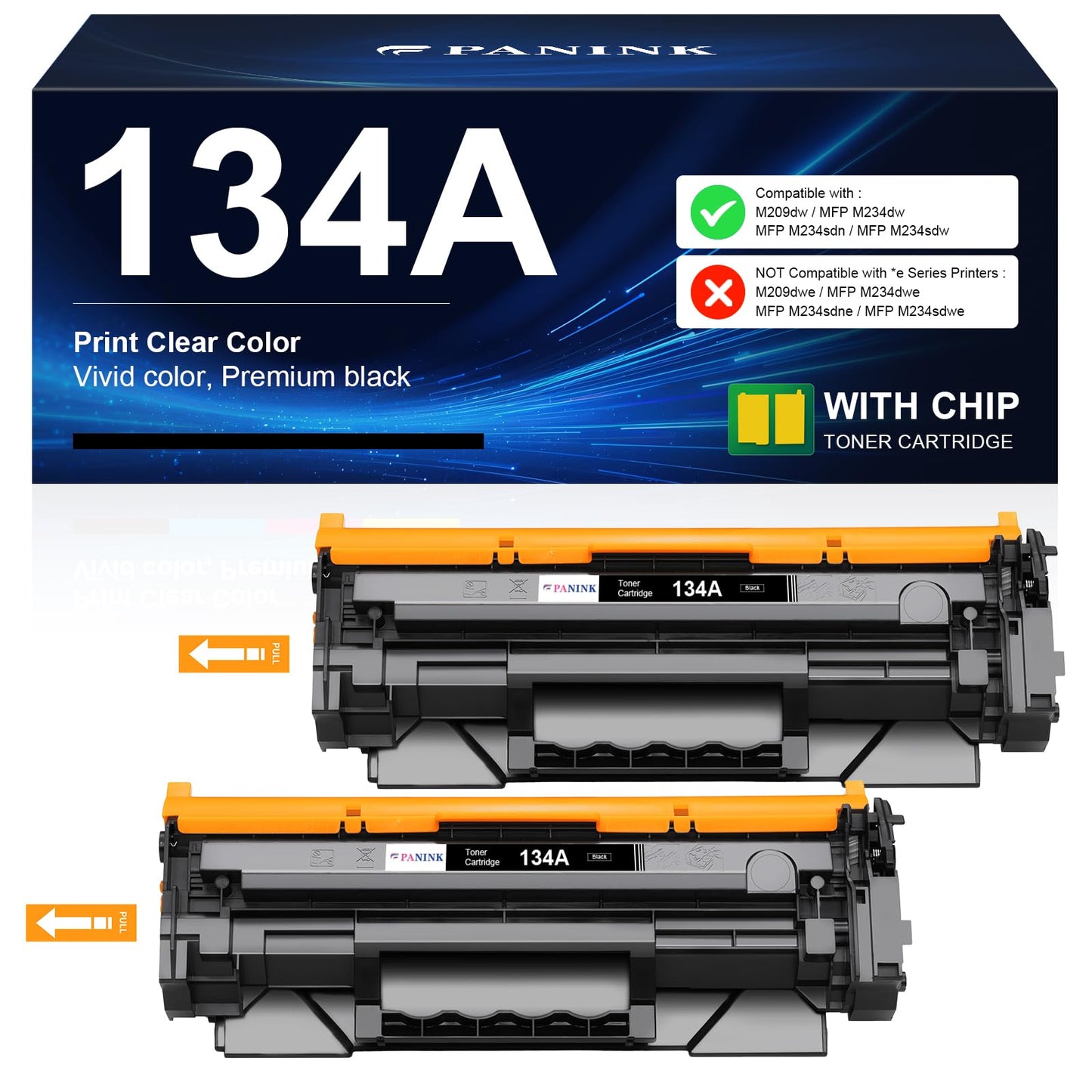 PANINK 134A Toner Cartridge Replacement for HP 134A W1340A 134X W1340X Black Toner Cartridge Compatible with HP M209dw MFP M234dw M234sdw M234sdn Printer - 2 Black,with Chip
