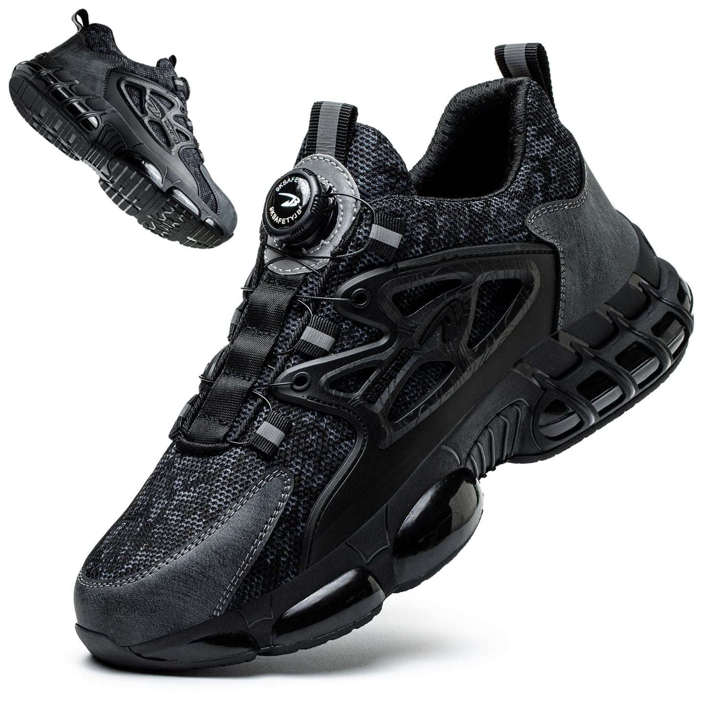 TimGross Safety Shoes for Men Steel Toe Work Shoes Indestructible Lightweight Slip Resistant Construction Slip On Sneakers with Rotating Buckle 678/Black/43