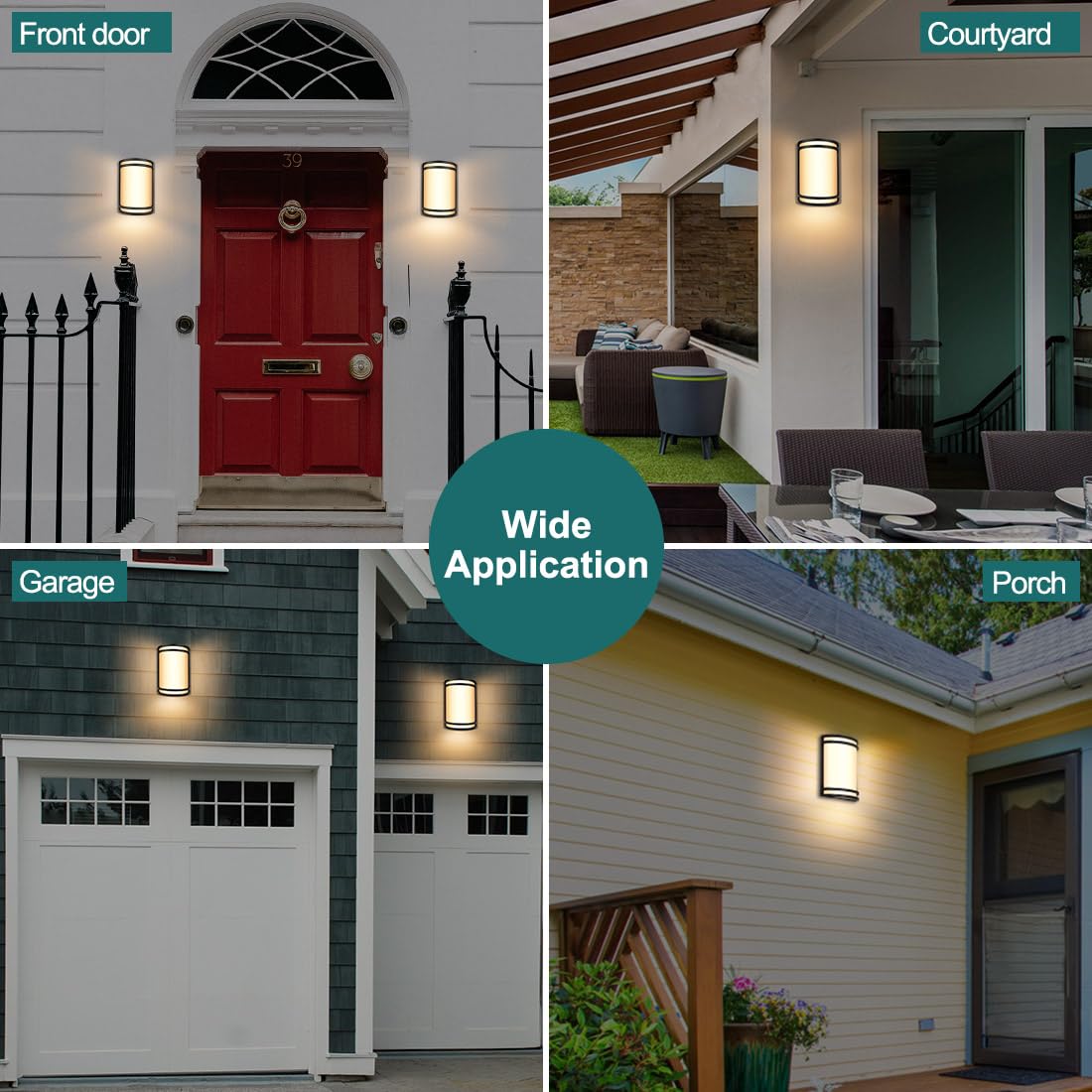 kadision Dusk-to-Dawn LED Wall Sconce, 3000K/4000K/5000K 3-Color Adjustable, 15W 1200lm 120V, Half-Cylinder Outdoor Wall Lights for House, Aluminum Frame, 2-Pack
