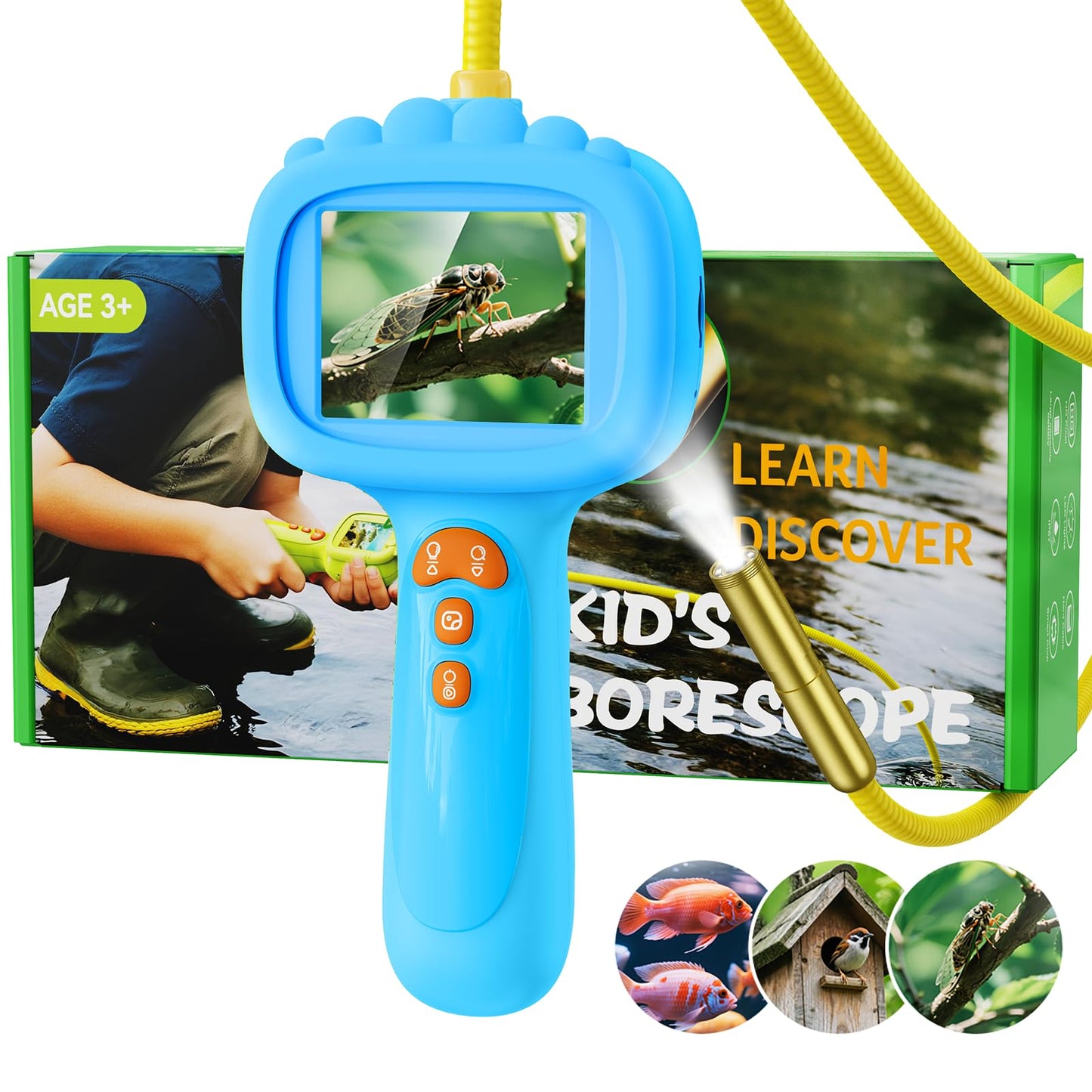 Borescope Snake Camera with Light for Kids, Outdoor Educational STEM Toys, Science Gifts for 5 Year Old Boy, Camping Nature Activities, Best Birthday Gift for Boys, Girls Ages 5,6,7,8,9 Blue