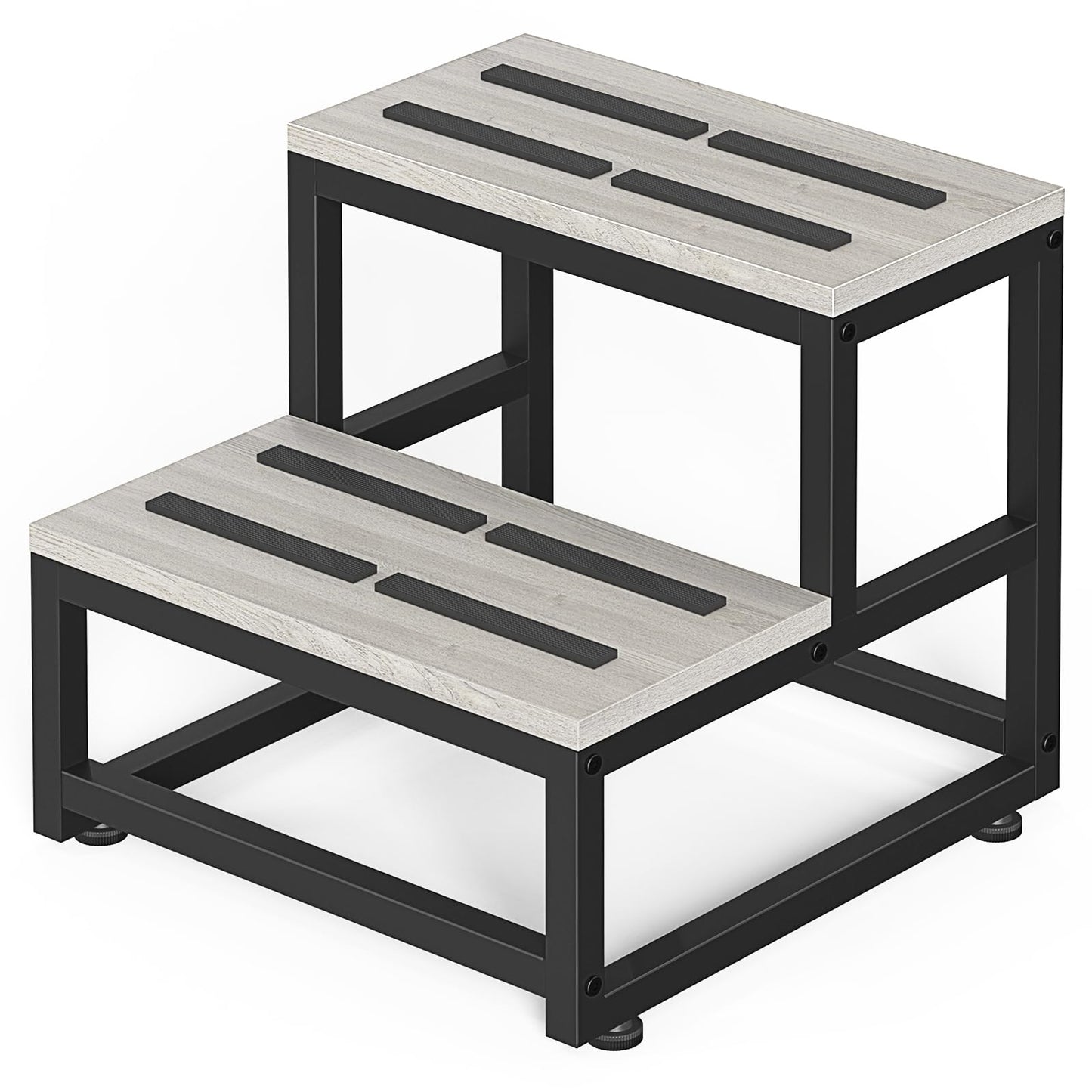 LIANTRAL 2 Step Stool for Adults Kids, Heavy Duty Wooden Stepping Stools, Bedside Foot Stool with 500lbs Load Capacity, Non-Slip Step Stool for High Bed, Kitchen, RV - Grey