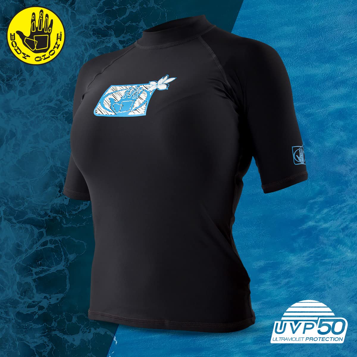 Body Glove Women's Basic Fitted Short Sleeve Rash Guard Tops, Black, Small