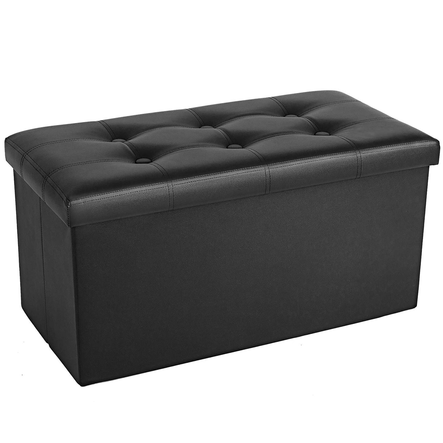 COSYLAND Faux Leather Bench Ottoman with Storage, 76x38x38 Centimeters Folding Ottoman with Storage for Bedroom, Large Collapsible Bench Ottoman for Living Room (Black)