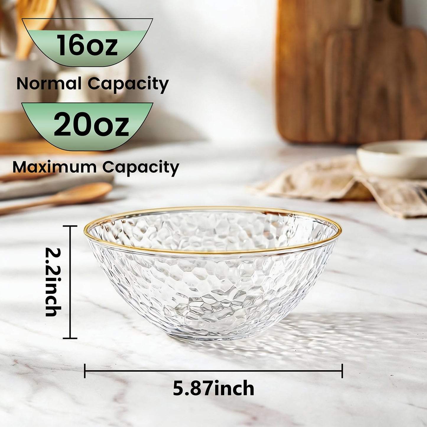 Tinybee 30PCS Clear Bowls with Gold Rim-16oz disposable Bowls