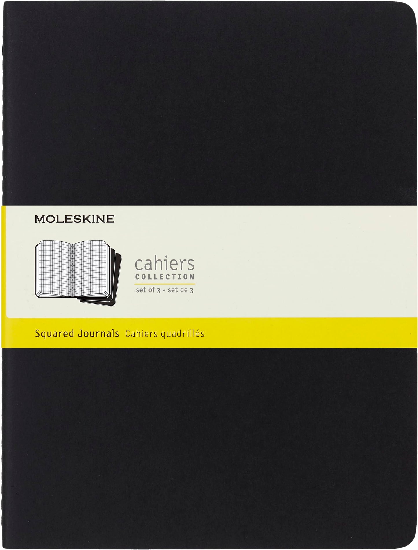 Moleskine Cahier Journal, Soft Cover, XL (7.5" x 9.5") Squared/Grid, Black, 120 Pages (Set of 3)