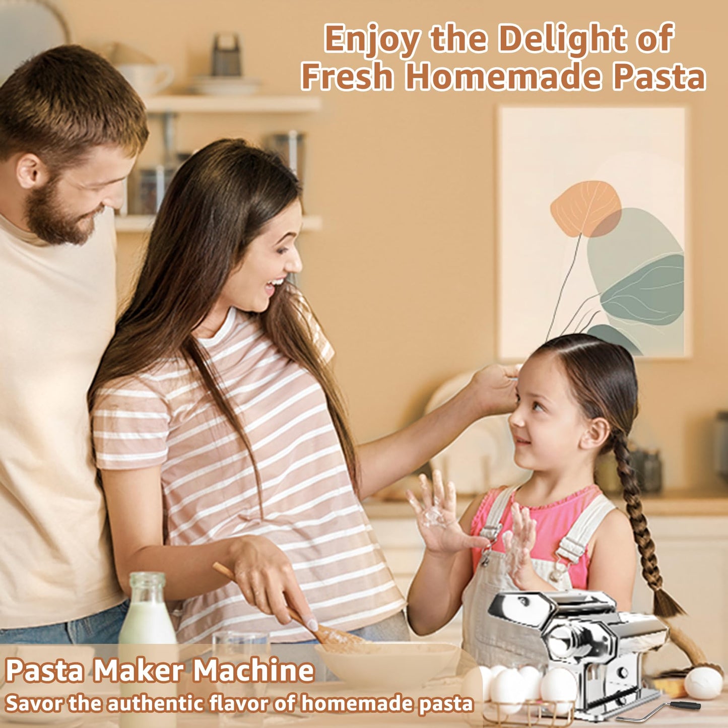 Pasta Maker - 7 Thickness Settings Pasta Roller & 2-in-1 Cutter, Stainless Steel Noodle Maker for Spaghetti, Fettuccine, Ravioli, Lasagna - Includes Hand Crank & Table Clamp