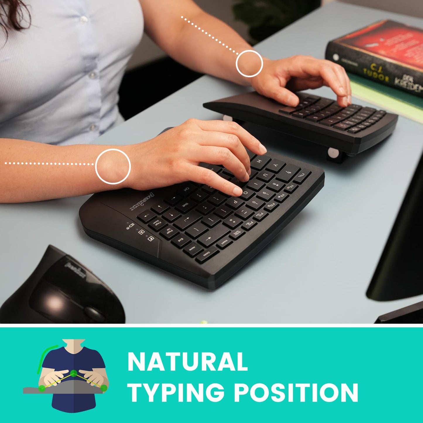 PERIBOARD-624B - Wireless Ergonomic Split Keyboard - Flat Keys - Adjustable Tilt Angle - US English Layout