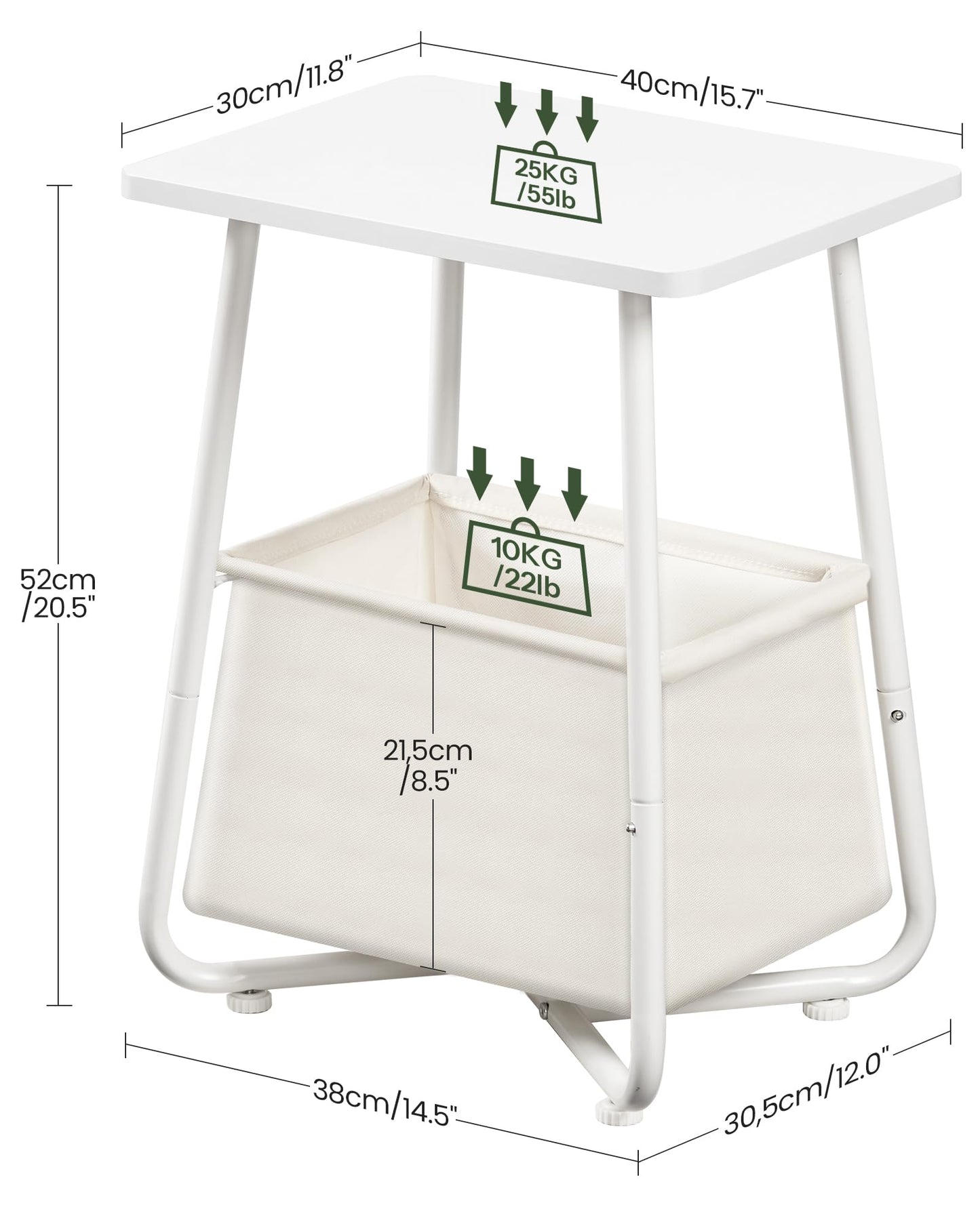 CHOEZON Side Table, Small End Table with Detachable Oxford Fabric Basket, Nightstand for Small Space, End Table, for Nursery, Living Room, Bedroom, White TBZ13WB