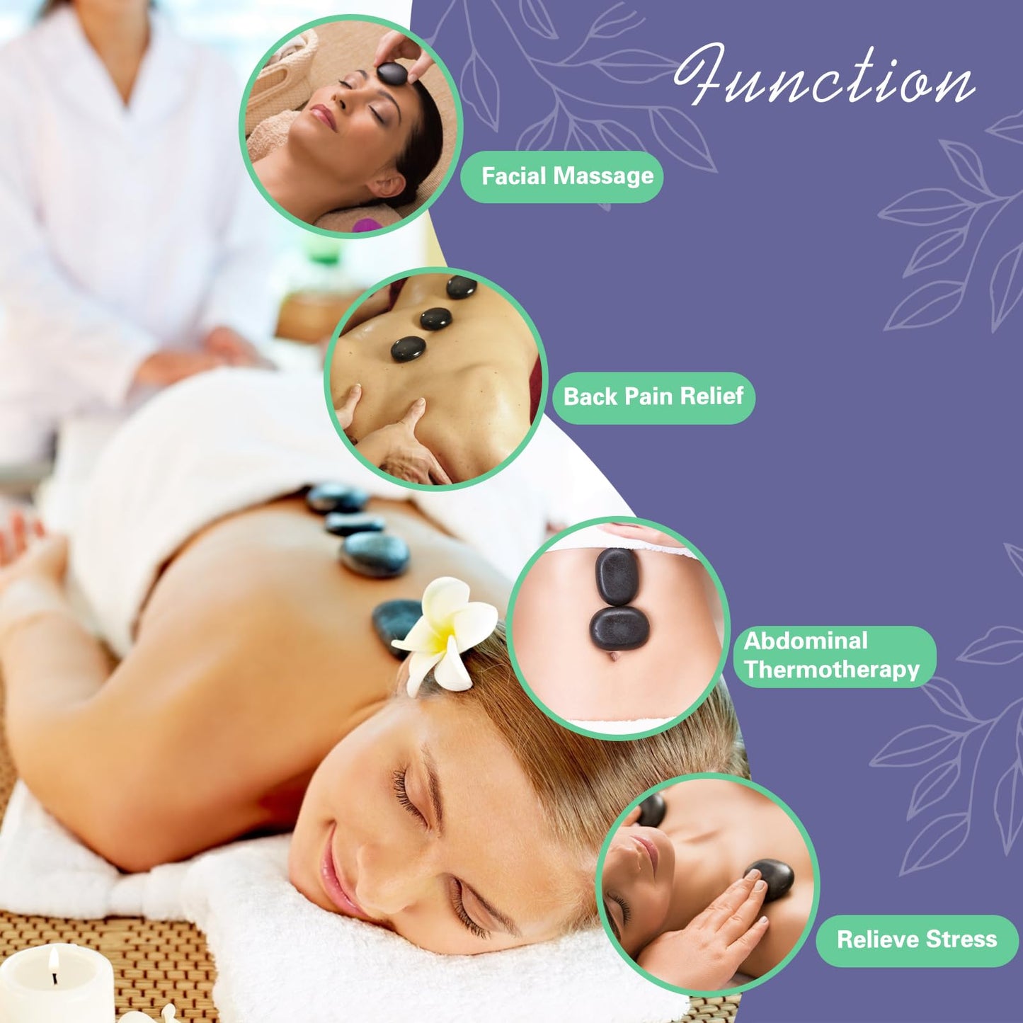 AICNLY Hot Stones Massage Set with Temperature Adjustment-20 Pcs Basalt Hot Stones with Heater Kit, Professional Massage Tool for Spa-Lymphatic Drainage