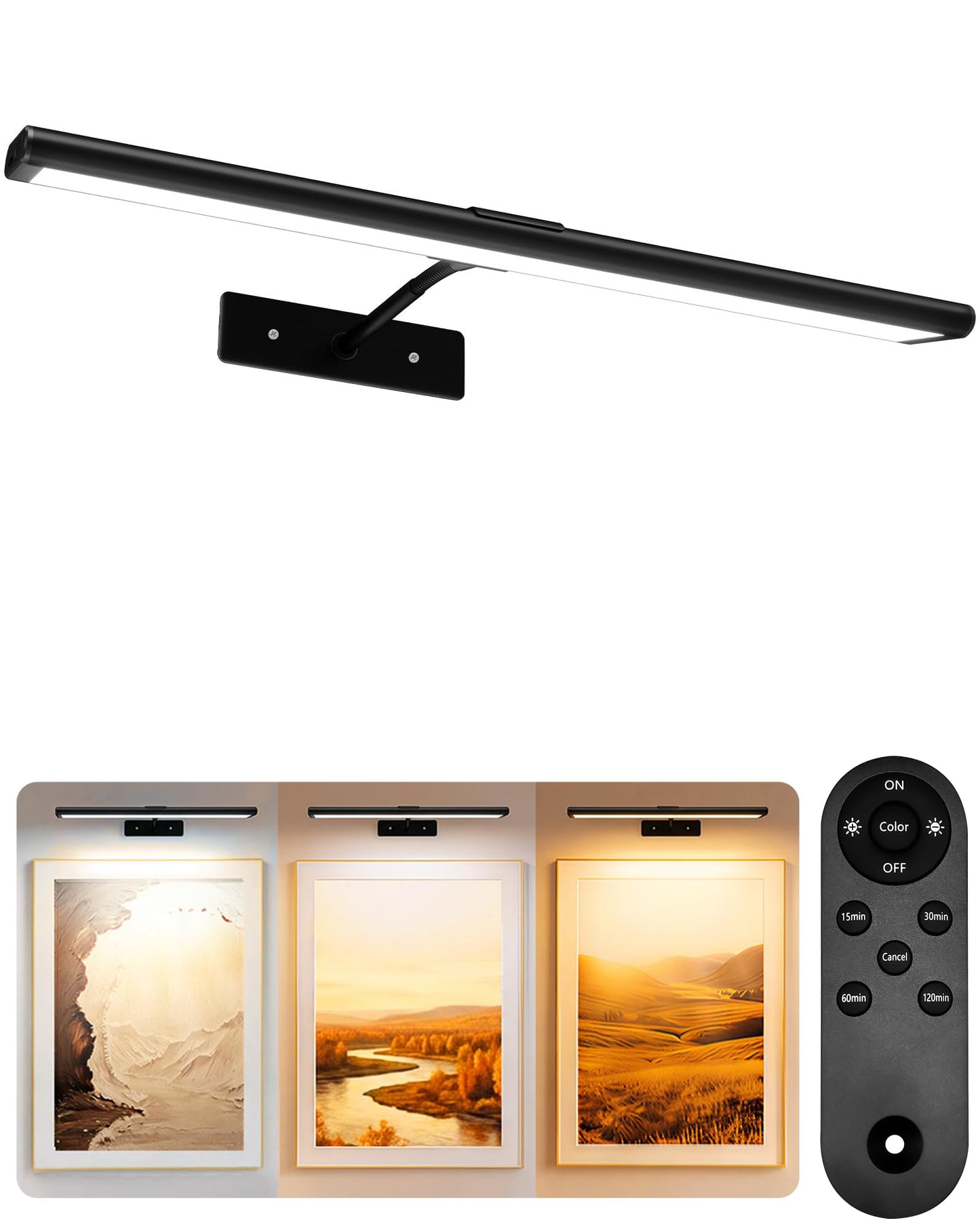 EZVALO 16'' Picture Light for Wall, 4800mAh Rechargeable Wireless IR Remote Control Battery Lights for Painting, Dimmable Magnetic LED Art Display Light, Colors Temperatures, for Gallery, Living Room