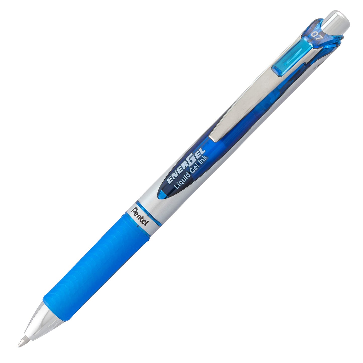 Pentel EnerGel Retractable Liquid Gel Rollerball, 0.7mm Medium Point, Blue Ink, Box of 12