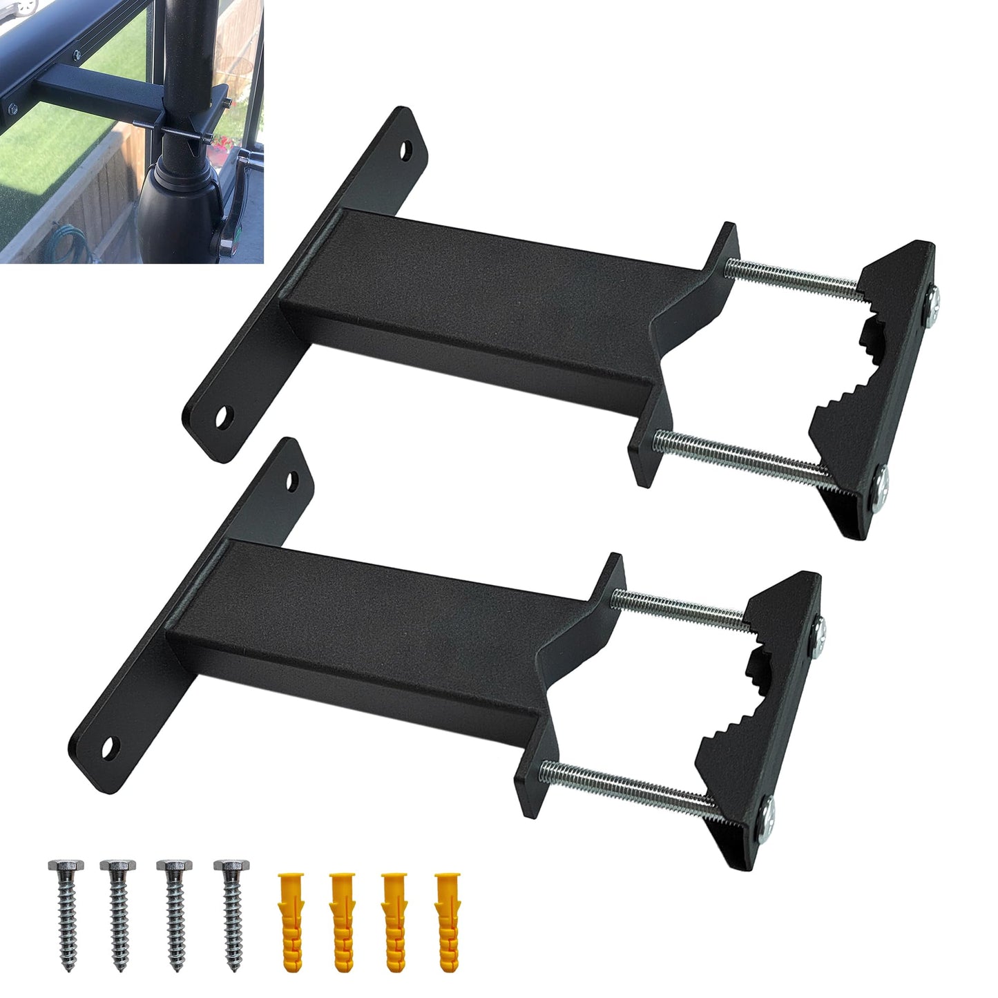 VANROUG 2Pcs Patio Umbrella Holder Clamp Outdoor Umbrella Deck Mount, Adjustable Metal Umbrella Stand Umbrella Poles Clamp Railing Mount for Balcony, Courtyard, Black