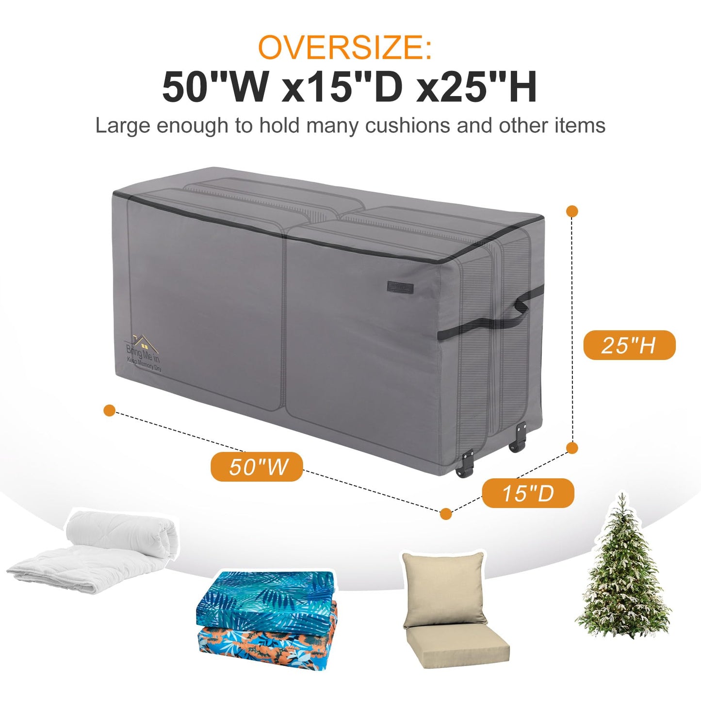 NettyPro Rolling Cushion Storage Bags with Wheel and Handle, Large Storage Container for Furniture Pillow Christmas Tree 7.5 Ft, 50 x 15 x 25 Inch, Grey