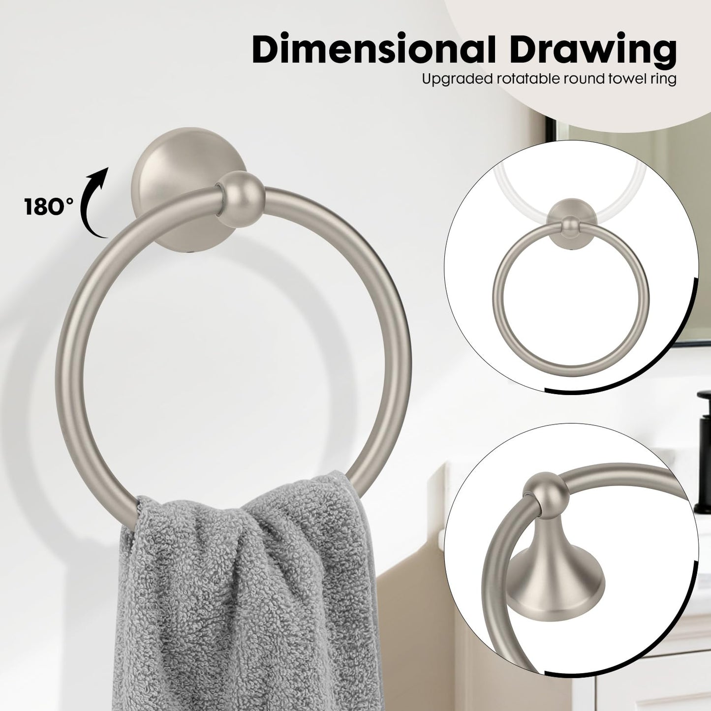 Ntipox 4-Piece Brushed Nickel Bathroom Hardware Accessories Set, 24 Inch Towel Bar Set,Toilet Paper Holder,Towel Rack, Bathroom Towel Holder