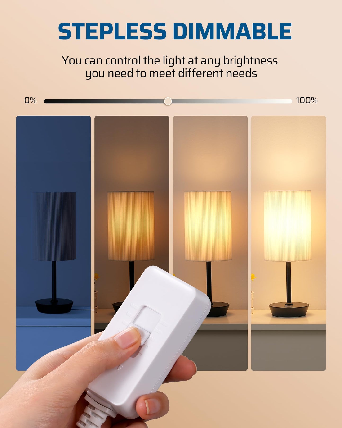 DEWENWILS Plug in Dimmer Switch for Lamp, Table Lamp Dimmer for Dimmable LED/CFL Lights and Incandescent Bulbs, Full Range Slide Control, Extension Cord Dimmer, White, 2 Pack