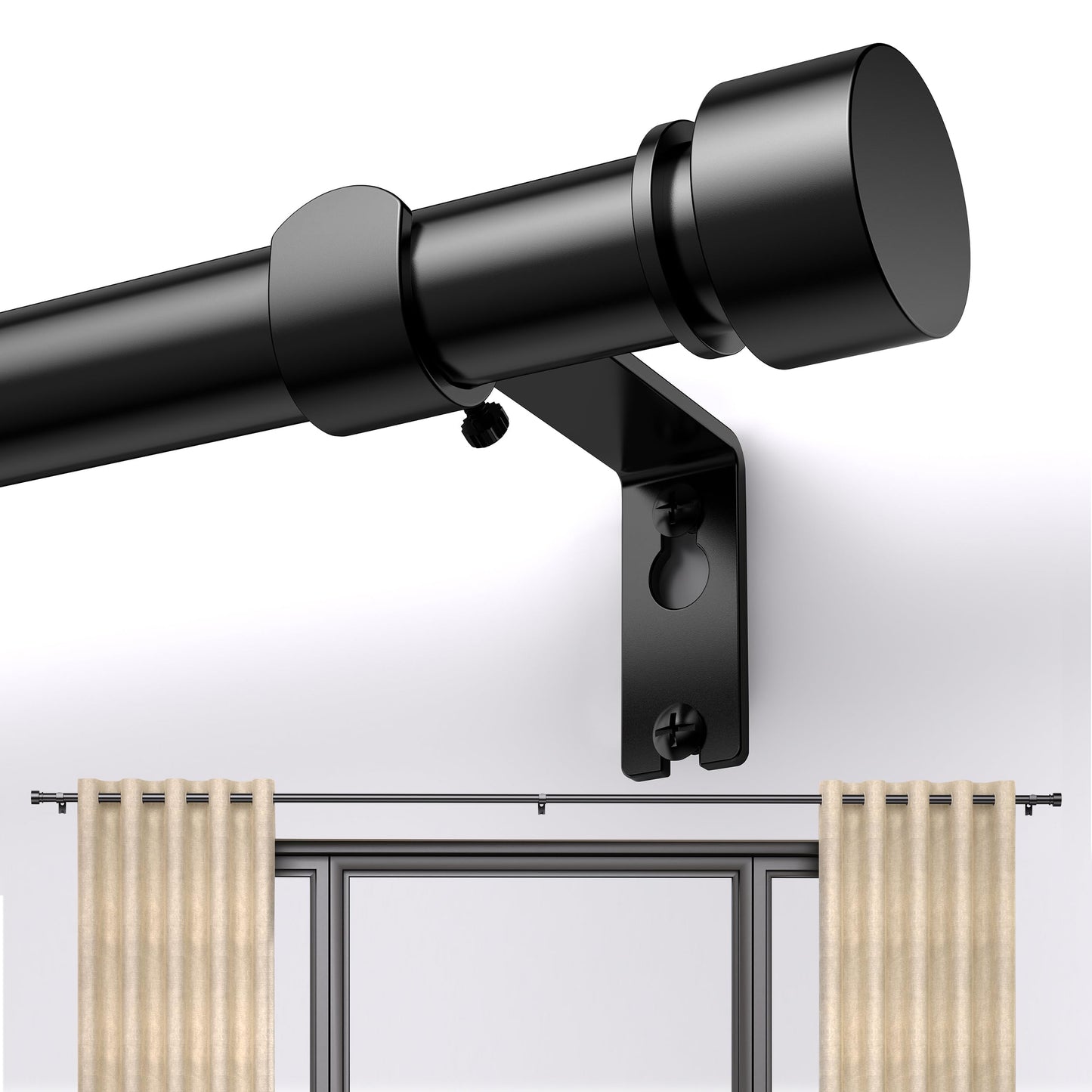 Black Curtain Rod 17 to 128 inch for Window 120 inch, Adjustable Heavy Duty Thick Matte Black Modern 10 ft