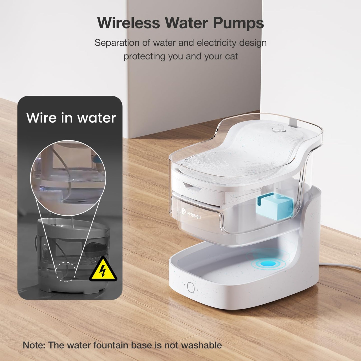 PETGUGU Cat Water Fountain with App Monitoring, 2L/68oz Pet Water Dispenser Wireless Pump, 8 Layers Filtration Ultra-Quiet 2.4G Wi-Fi Automatic Cat Stuff (PF1)