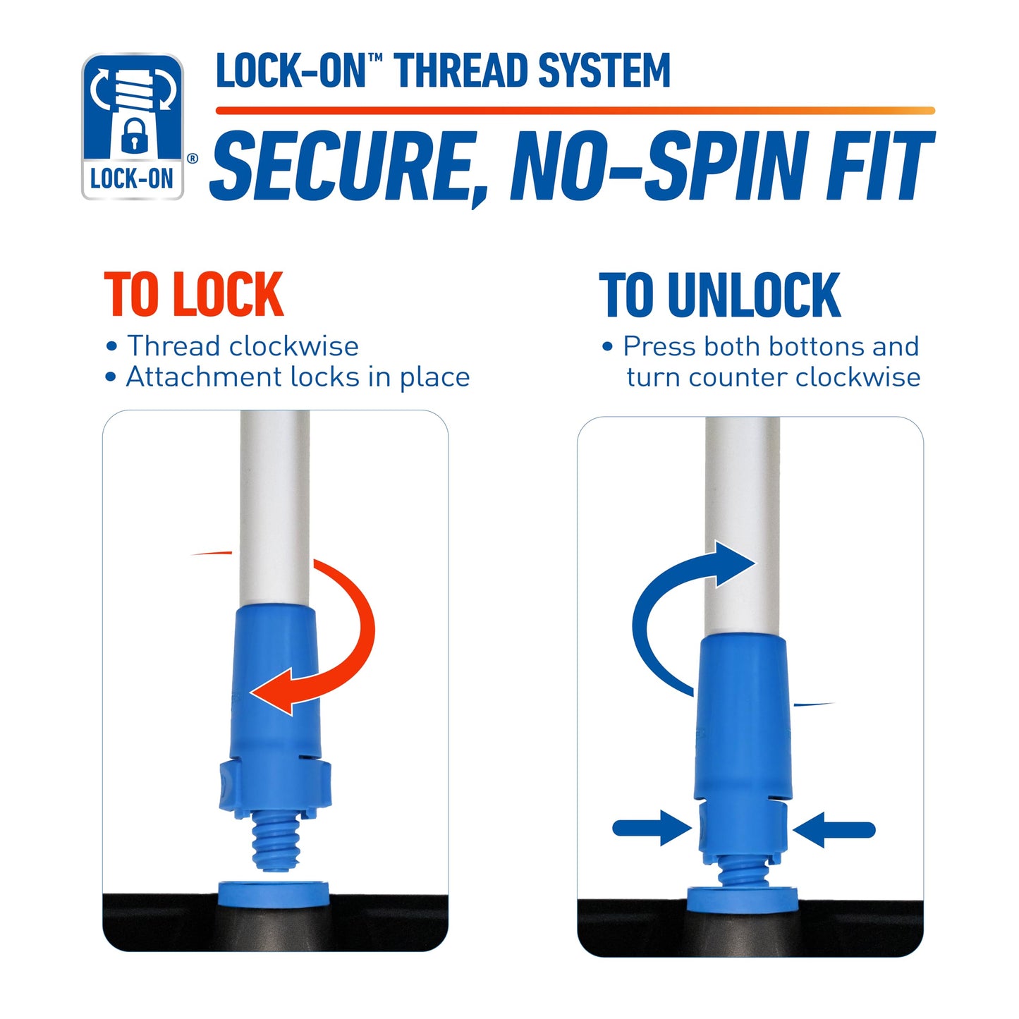 Unger Lock-On EZ Extend Pro Telescopic Pole, Extension from 2.6’ to 5.3’, Aluminum Extendable Poles for Indoor/Outdoor, Floor and High-Access Cleaning, Use with Squeegees, Broom Heads, Brushes & More