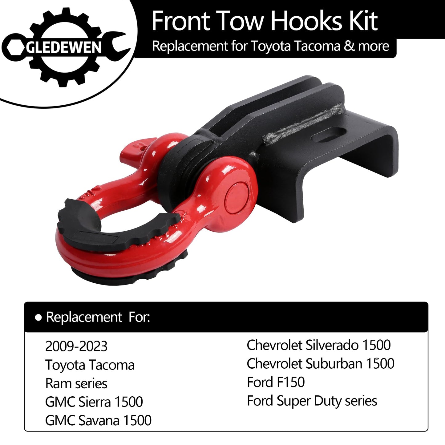 Front Tow Hook Demon, Compatible with 2009-2023 Toyota Tacoma, with 3/4" D Ring Shackle (2 Pack), with 7/8" Screw Pin and Shackle Isolator & Washers, Front Tow Hook Bracket, Front Tow Shackle