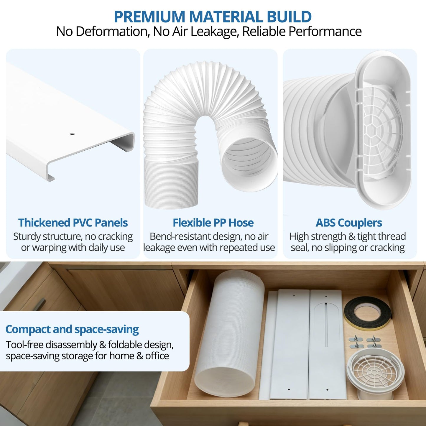 CRZFRI Portable AC Window Vent Kit, Universal Portable Air Conditioner Window Kit with 5.9x78.7 inch Anti-Clockwise Exhaust Hose, 3.9" W Adjustable Window Seal for Sliding Windows