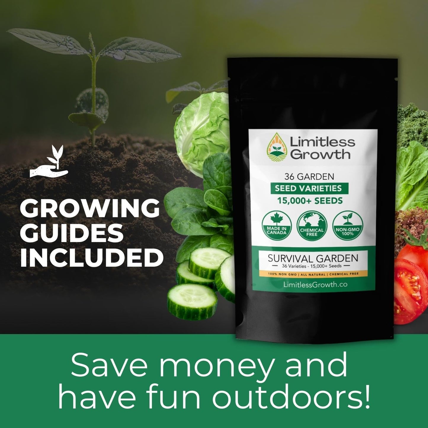 36 Survival Garden Seed Vault | 36 Seed Varieties of Herb, Vegetable, & Flower Seeds for a Thriving Canadian Garden | Adaptable for Canadian Growers | Limitless Growth