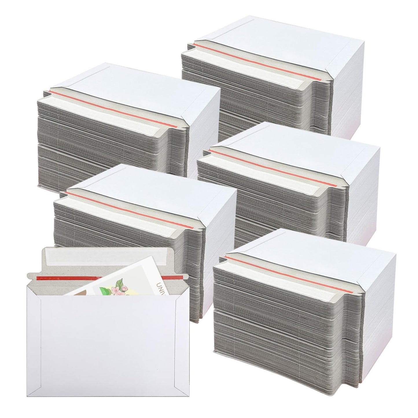 300PCS Self Seal Rigid Mailers, 6.5 x 4.5 Inch Self Seal Cardboard Mailers, White Rigid Photo Mailers Cardboard Envelopes for Photos, Shipping CD, Document, Stamps (300)