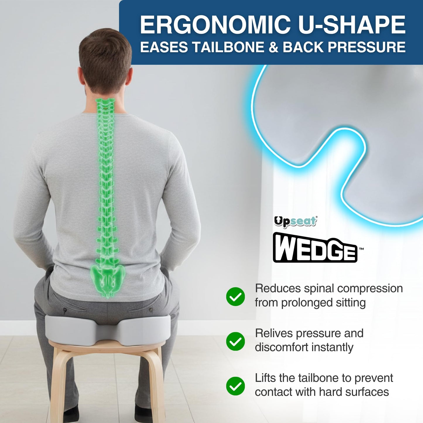 Upseat Wedge Ergonomic Seat Cushion, Made of Soft Foam, Wipeable Non-Fabric Posture Support for Office Chair – Promotes Upright Sitting & Relieves Tailbone Pressure and Sciatica, Made in Canada
