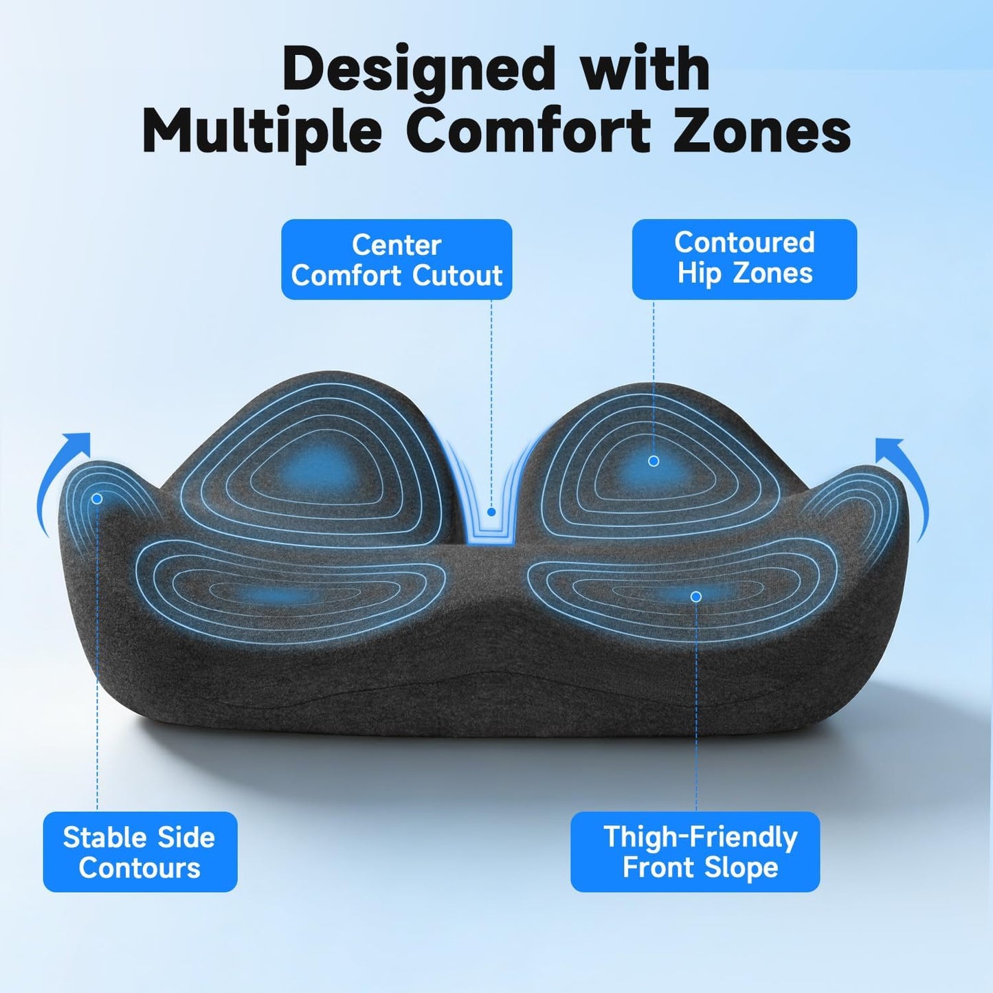 Ergonomic Seat Cushion for Office Chair, Memory Foam Seat Cushion with Stable Wraparound Support for Long Sitting, Office Chair Cushion for Home Office & Desk Chairs, Dark Grey