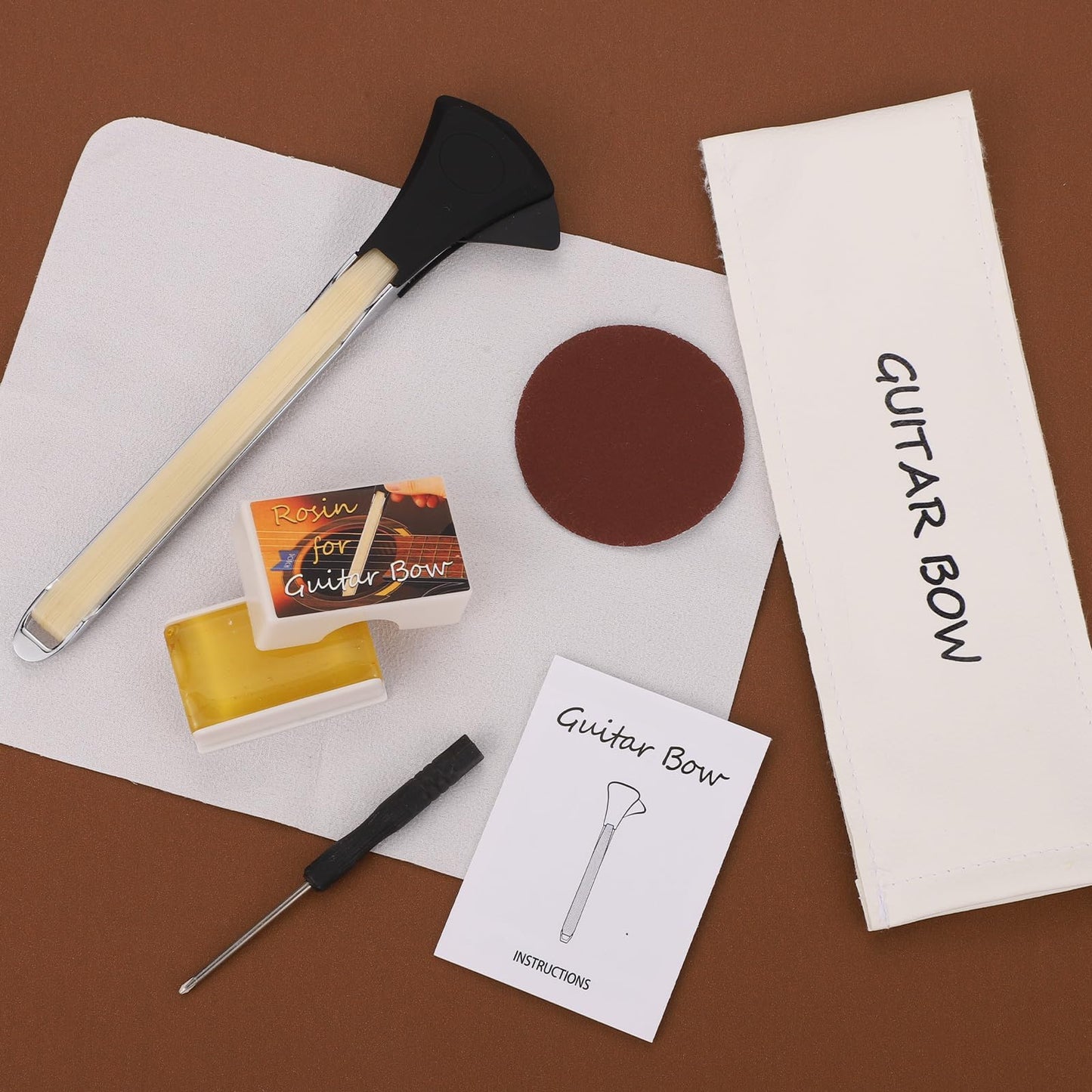 Guitar Bow Kit, 2-in-1 Horsehair Aluminum Alloy Guitar Bow Pick Picasso Bow with Rosin Sandpaper Cloth Fun Acoustic Instrument Playing Tools Create Violin & Cello Sounds Creative Gift for Music Lover