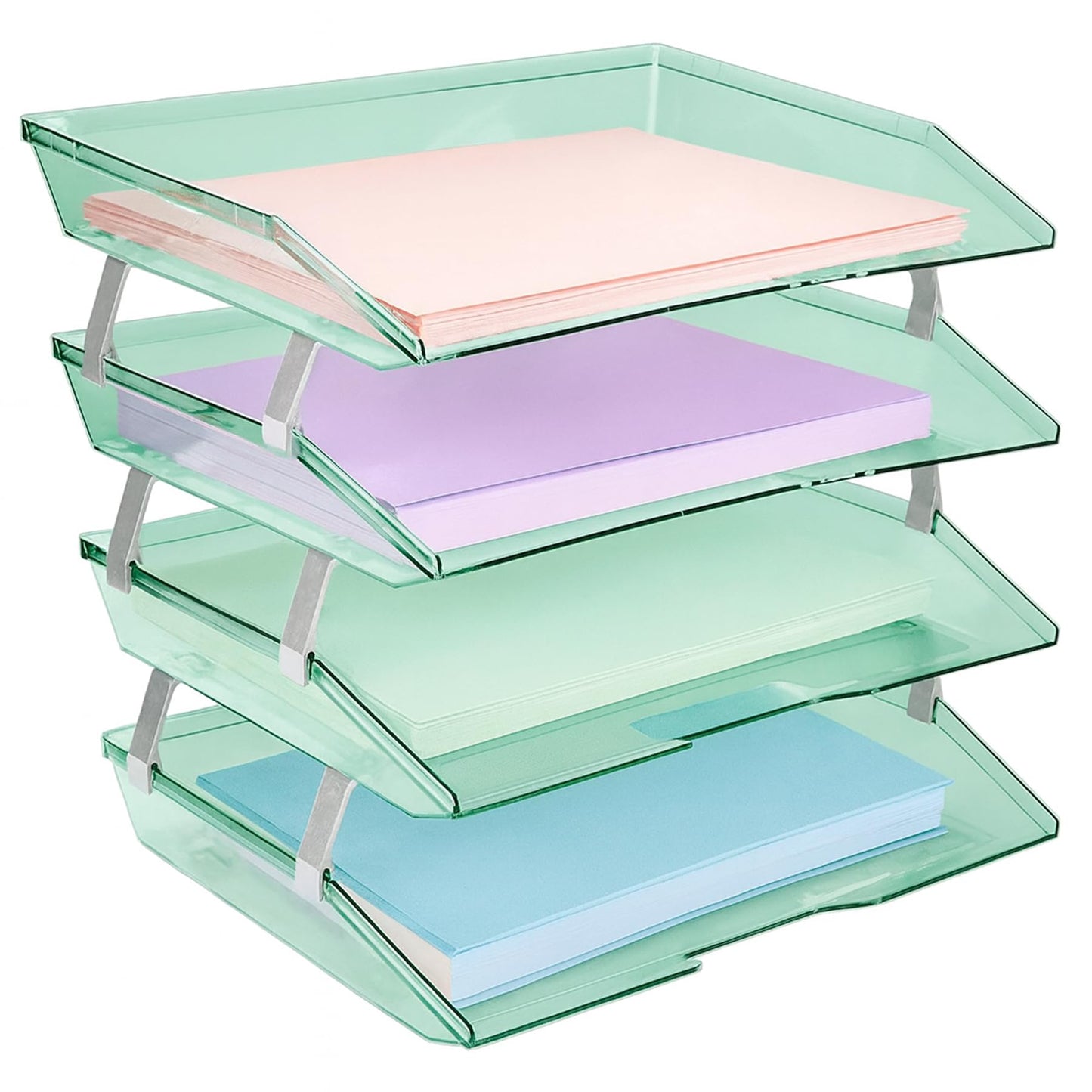 Acrimet Facility 4 Tier Letter Tray, Side Load, Letter Size/A4, Desktop File Organizer, Plastic (Clear Green)