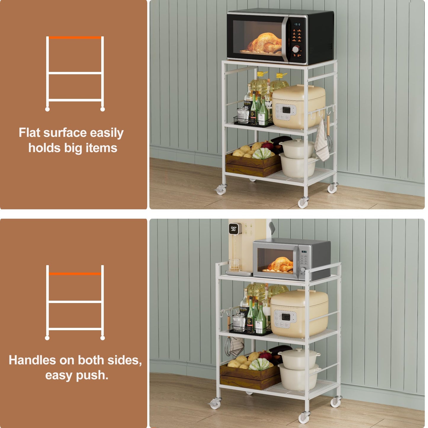 XIVIRACK 3-Tier Kitchen Cart with Adjustable Shelves - Microwave Storage Cart & Utility Rolling Organizer, Industrial Wheels for Small Spaces, 15.7"x23.6"x33.7" Kitchen Office Living Room Metal Rack