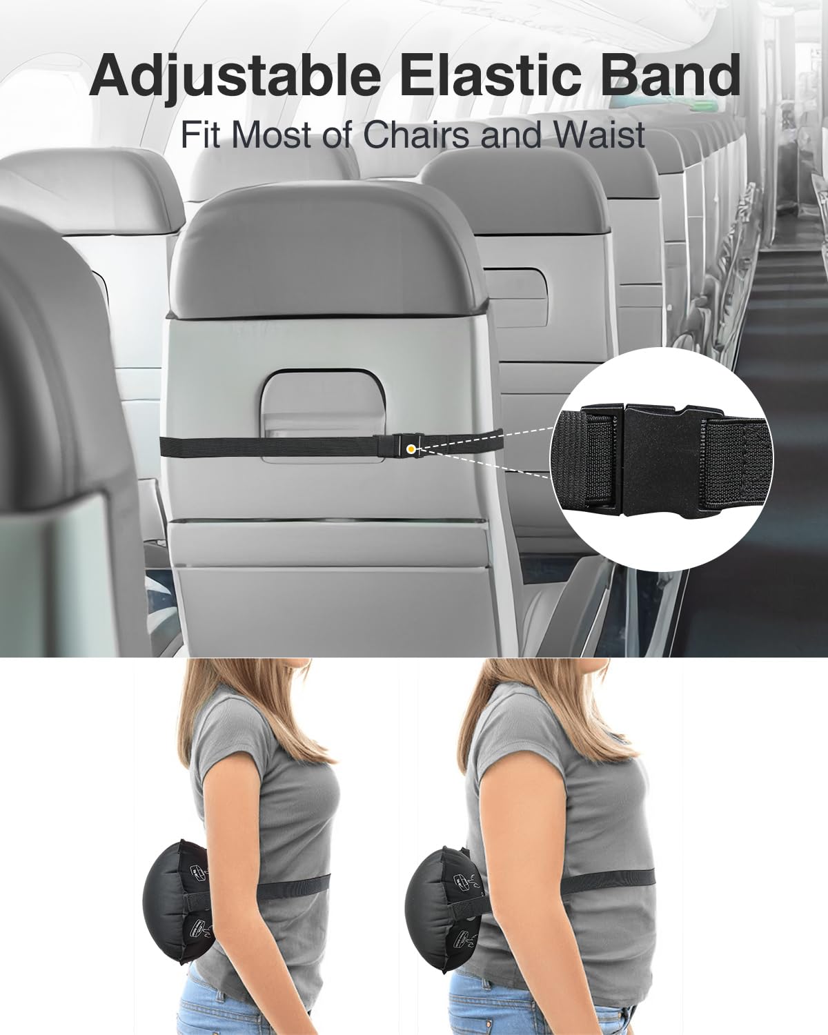 Luxtude Inflatable Lumbar Pillow for Airplane Travel, Lumbar Support Pillow for Office Chair/Car, Self-Inflating Travel Lumbar Pillow Back Support, Lower Back Pillow Reducing Lumbar Pain