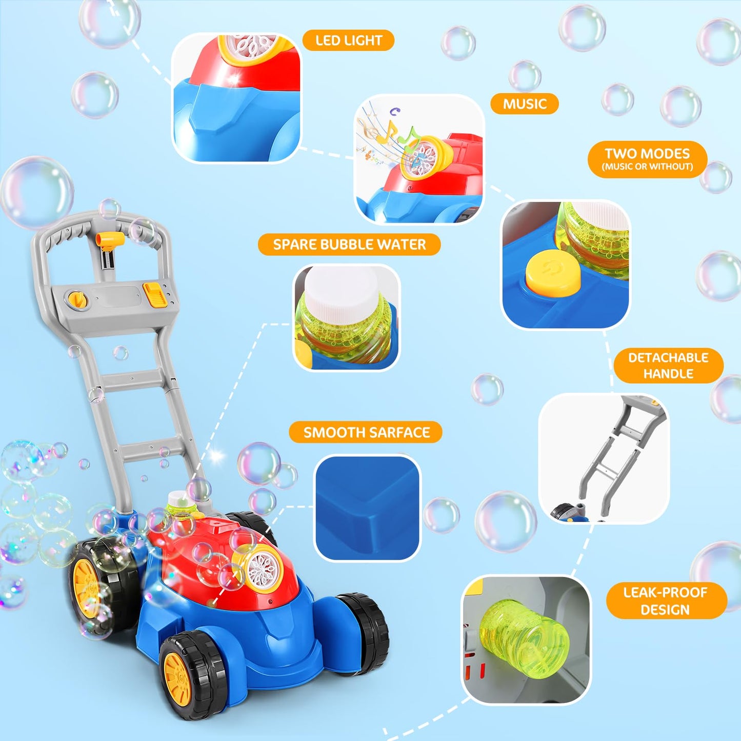 Cooldele Bubble Lawn Mower for Toddlers, Outdoor Bubbles Machine Toy for Kids - Lights and Music Bubble Mower, Birthday Gifts for Toddlers & Kids Ages 2-3 4-5