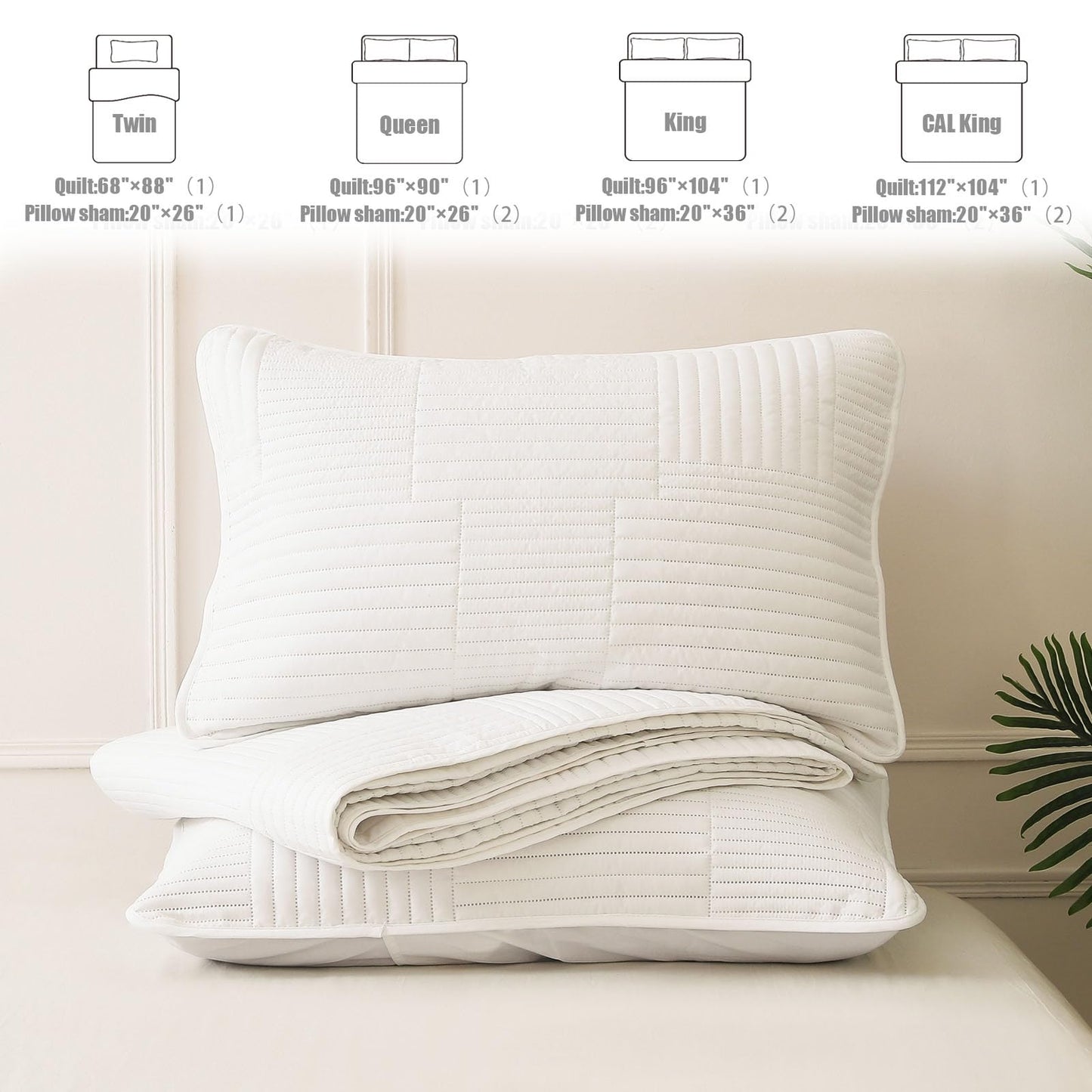 Whale Flotilla Ultra Soft Queen Quilt Bedding Set, Lightweight White Quilts Bedspreads Full Size, Ultrasonic Geometric Coverlet Bed Cover for All Seasons (1 Quilt, 2 Pillow Shams)
