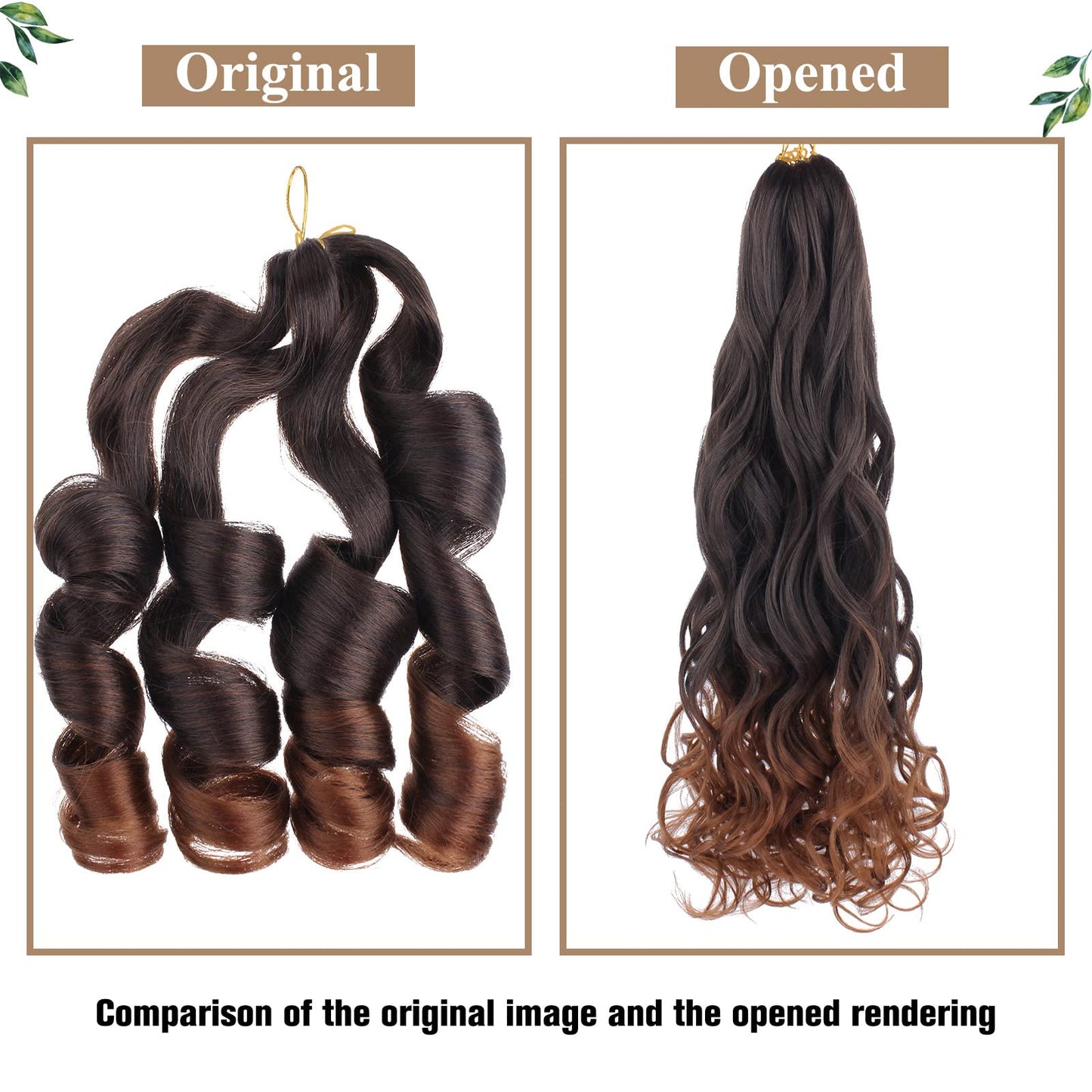 COOKOO 9 Pack Pre Stretched French Curls Braiding Hair 22 Inch 75g/Pack Ombre Brown Goddess Crochet Hair Loose Wavy Crochet Braids Hair with Curly Ends Wavy Synthetic Braiding Hair Extensions T30#