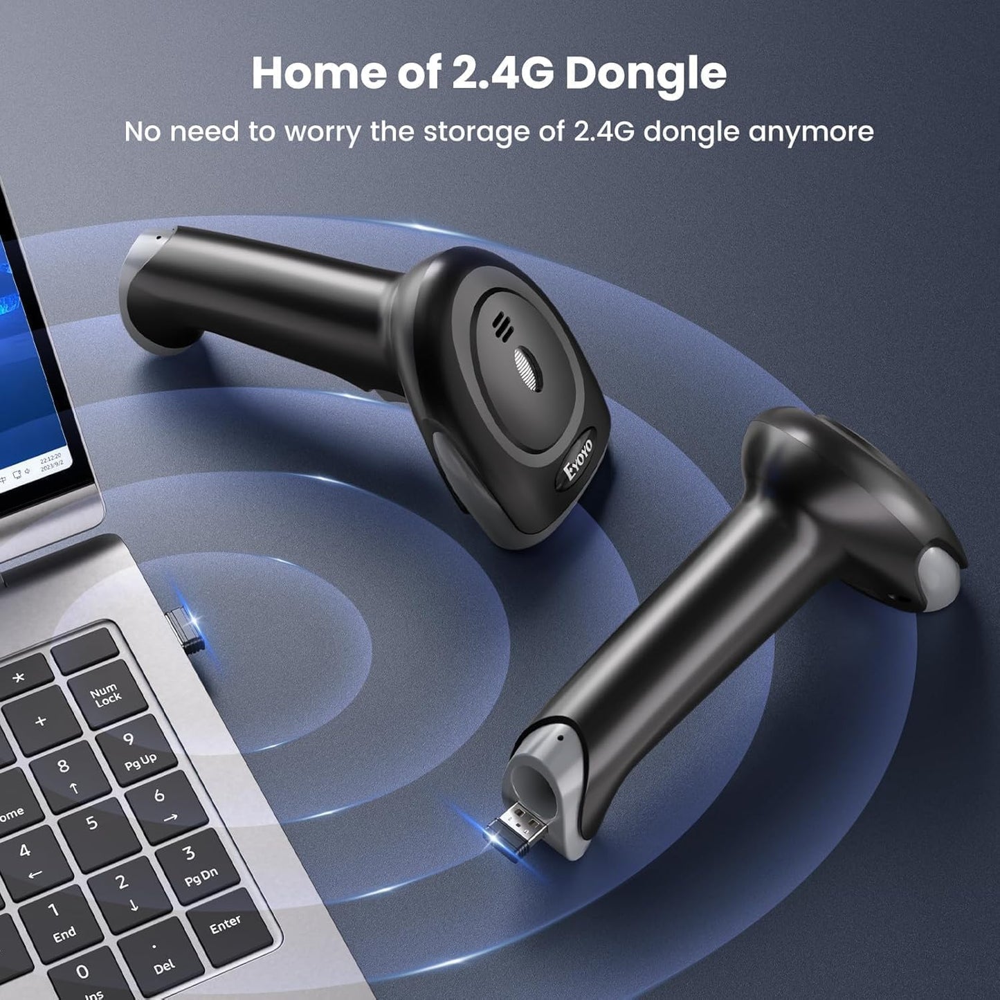 Eyoyo Handheld 2D Wireless Barcode Scanner, USB Wired & Cordless 1D QR Code Reader, Compatible with Computer, Laptop, POS Fast Screen & Printed Bar Code Scanner for Library, Retail Store, Warehouse