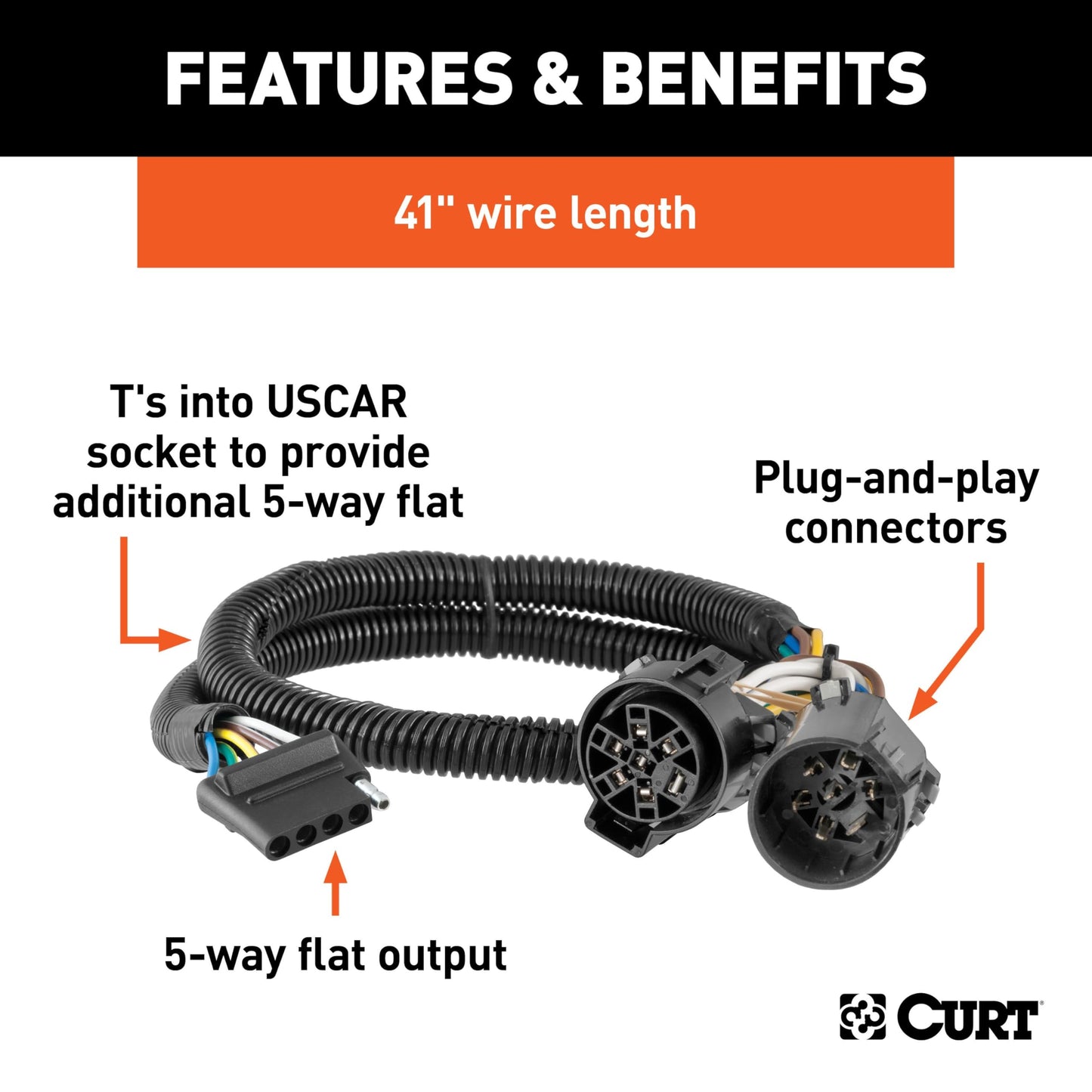 CURT Manufacturing 56584 Replacement Vehicle-Side Custom USCAR 5-Pin Trailer Wiring Harness