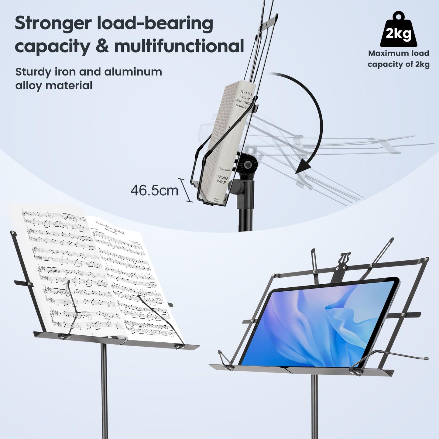 New bee 2 Pack Music Stand for Sheet Foldable with Carrying Bag, Metal Sheet Music Stand Portable, Adjustable Podium Stand with Tripod Base and Sheet Music Folder