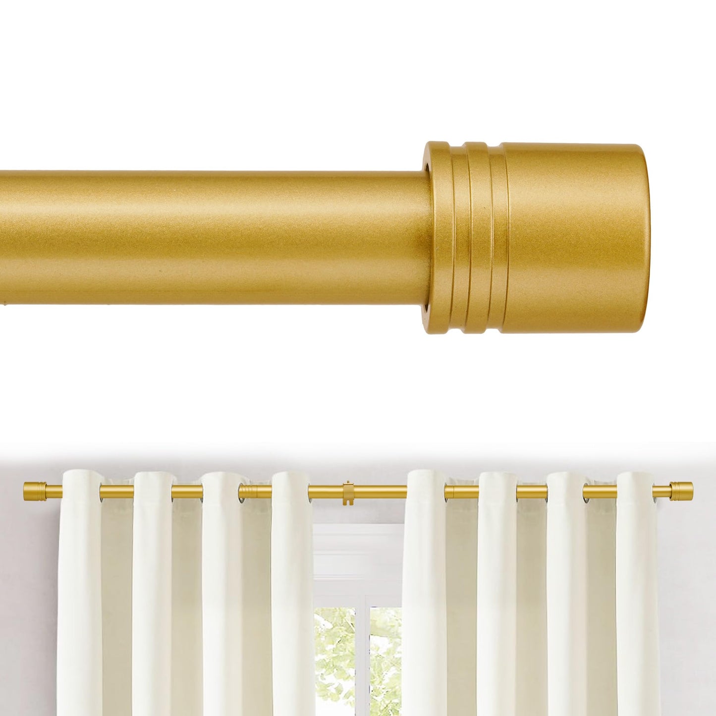 ASULUPHY Gold Curtain Rod, 1 Inch Diameter Heavy Duty Curtain Rods for Window 32-116 in, Extra Long Curtain pole with Thicker Brackets, Curtain Rod for Sliding Doors, Living Room, Bedroom, Patio