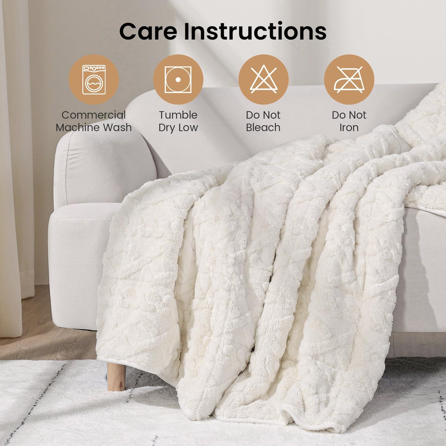 Weighted Blanket for Adults 15lbs, Drewin Soft and Thick Jacquard Sherpa Heavy Blanket for Calming and Relax, Dual Sided Ultra Soft Fuzzy Throw Blanket with Ceramic Beads, 60 x 80 inches, Cream White
