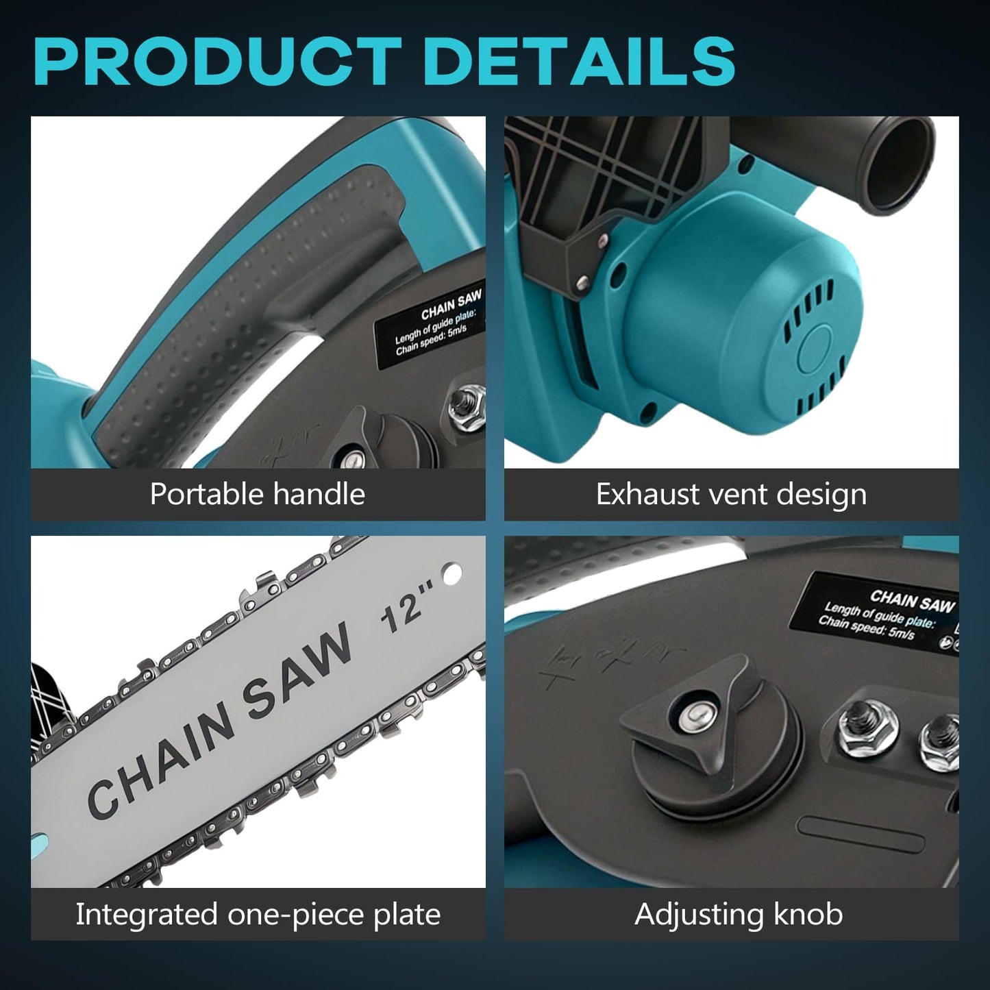 Cordless Chainsaw for Makita 18V Battery, 12 Inch Mini Chain Saw with Security Lock, 1000W Handheld Electric Chainsaw for Wood Cutting, Tree Trimming (Without Battery)