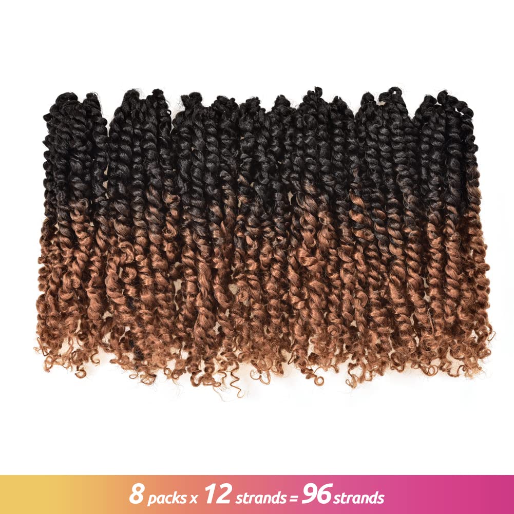 ToyoTress Tiana Passion Twist Hair - 8 Inch 8 Packs Pre-twisted Crochet Braids Ombre Brown, Short Bob Pre-looped Synthetic Braiding Hair Extensions (8 Inch, OT30-8P)