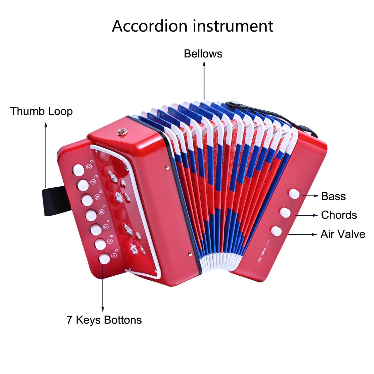 LIEKE Kids Accordion 10 keys Button,Musical Instrument,Accordions Gift for Beginners (Red)
