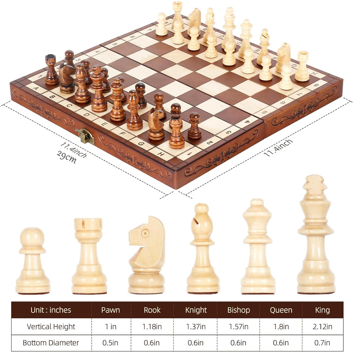 Syrace Magnetic Wooden Chess Set Board Games- Handmade Portable Travel Chess Board Game Sets with Game Pieces Storage Slots
