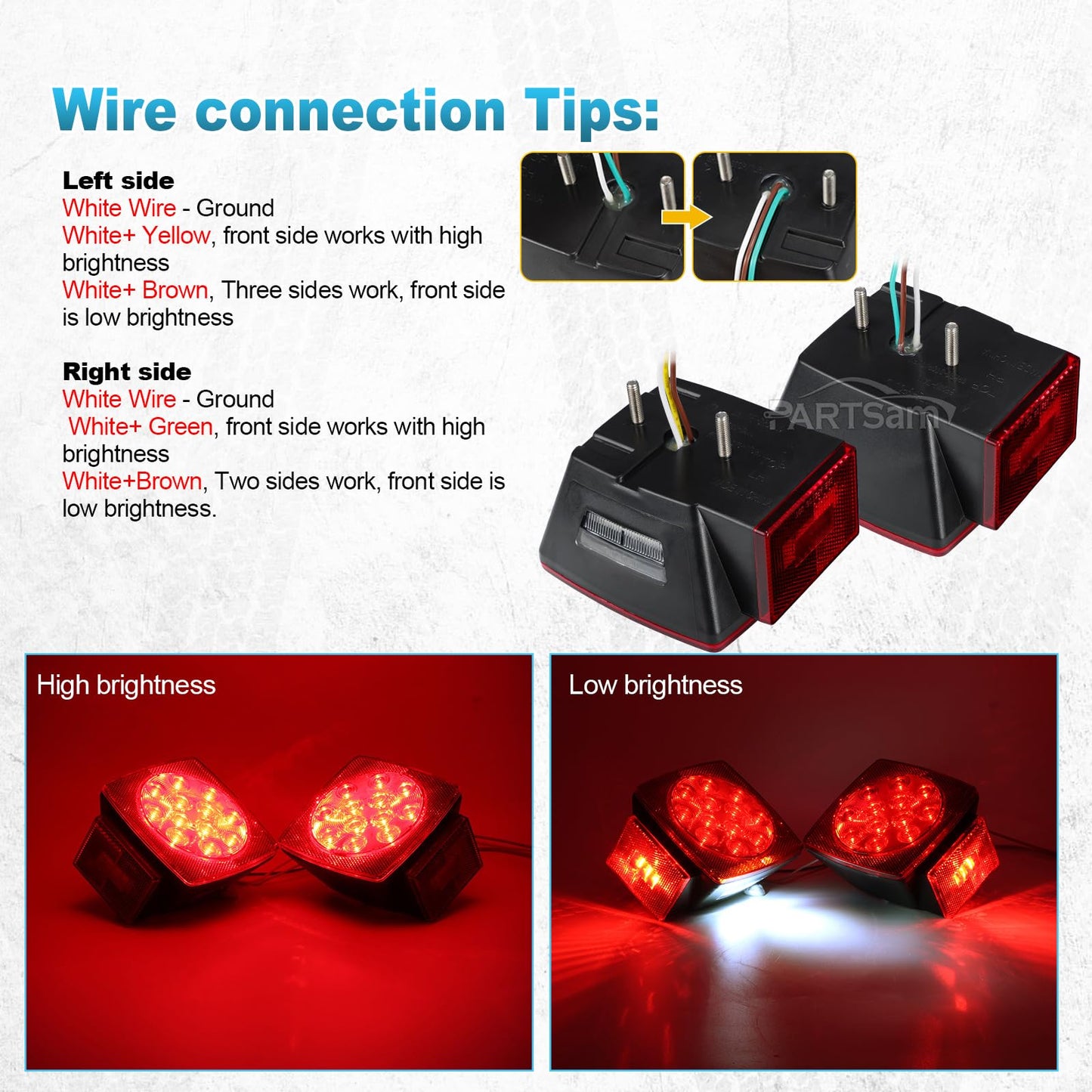 Partsam Submersible Under 80" LED Trailer Light Kit,Square Stop Turn Tail RV Truck Lights w/Wire &Bracket,Red/Amber Side Fender Marker Lamps,3rd Brake ID Light Bar for Camper Truck RV Boat Snowmobile