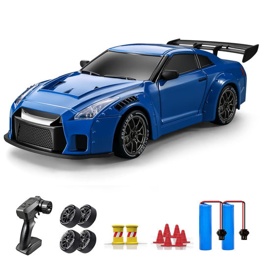 ACAMMZAR RC Drift Car, 1:24 Remote Control Car for Kids, 20KM/H 4WD High Speed RC Cars with Lights, Extra Racing Tires, Vehicle for Adults Boys Girls, Dark Blue