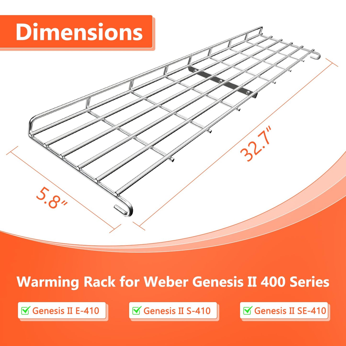 QuliMetal- 66045 Grill Warming Rack for Weber Genesis Ii 400 Series Gas Grills, Genesis Ii E/S/Se 410, Ii E/S 435 Series, Stainless Steel