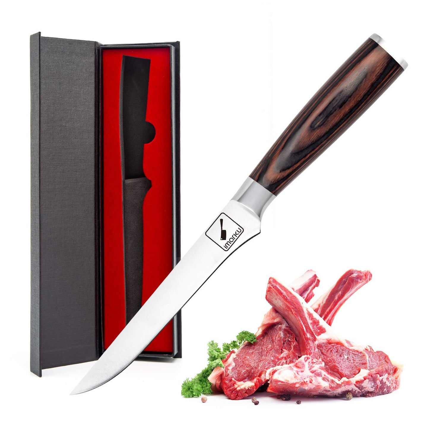 imarku Boning Knife, German High Carbon Stainless Steel Professional Grade Boning Fillet Knife, 6-Inch Deboning Knife, Pakkawood Handle for Meat and Poultry, Gifts for Men and Women